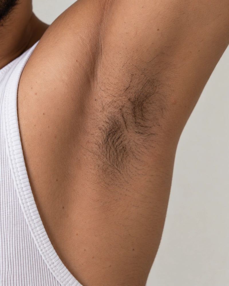 After 10 weeks: the same underarm appearing smoother and less dry with natural hair and pigmentation unchanged.